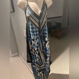 Michael Kors Scarf Printed Midi Summer Dress in blue tones size S/M